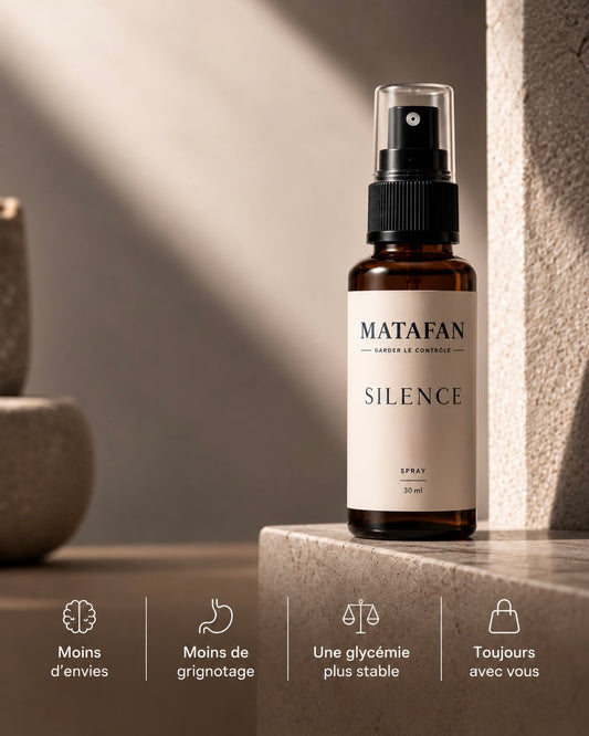 SILENCE · SPRAY ANTI-SUCRE · MÉNOPAUSE