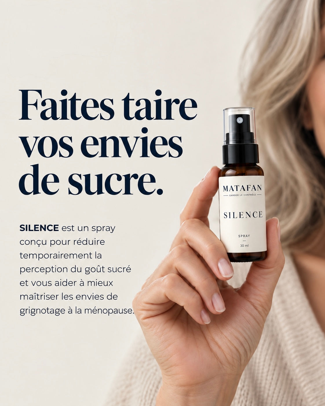 SILENCE · SPRAY ANTI-SUCRE · MÉNOPAUSE